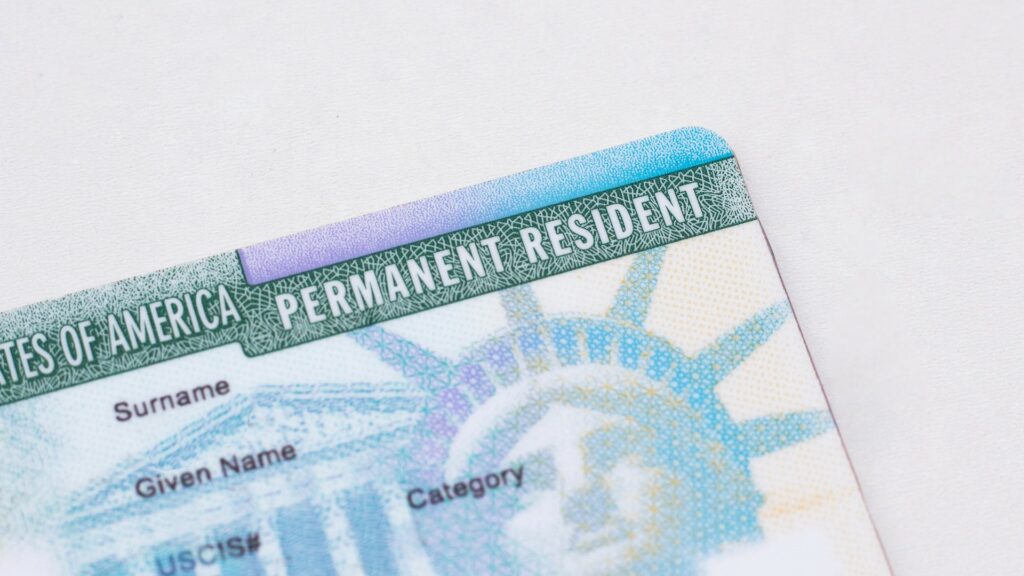 A U.S. green card on a white background.